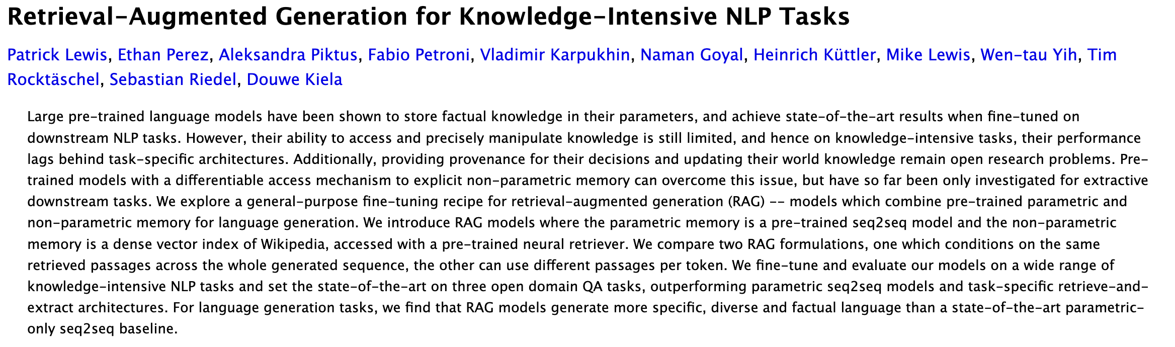 RAG abstract from the original paper